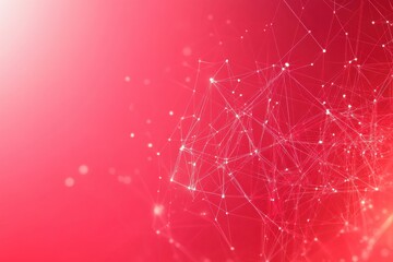 Abstract red gradient background with digital network connections and glowing particles creating a futuristic technology concept