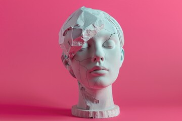 Wall Mural - A sculpture of a woman's head on a pink background, ideal for use in art, design, or creative projects