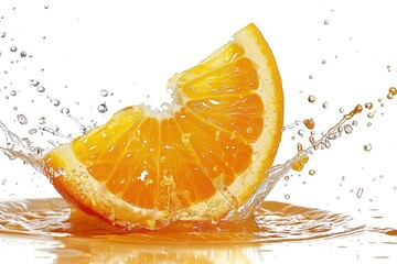 Canvas Print - A sliced orange gets splashed with water, capturing the moment when juice starts to flow