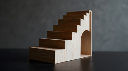 wooden 3D stairway with a dark background