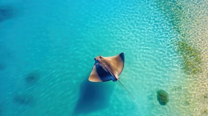 Wall Mural - Majestic Stingray Gliding Over Clear Blue Water