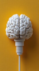 Poster - Brain-shaped light bulb on yellow background, creative innovation concept