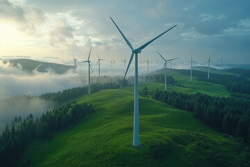 Canvas Print - A wind farm in the countryside, generating renewable energy. Concept of energy.