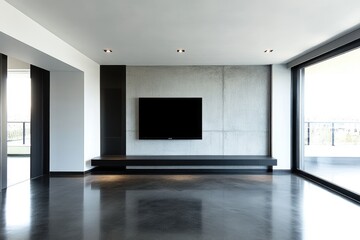 Wall Mural - Modern Living Space in Neutral Tones with Television and Stylish Decor