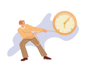 Aufkleber - Man Character Pulling Clock Dial with Rope Vector Illustration