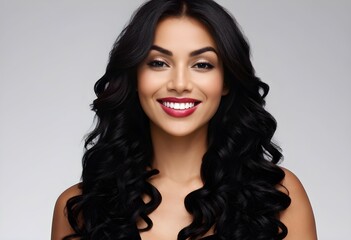 closeup of smiling woman with black curly hair