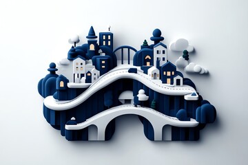 Aufkleber - Minimalist design of urban infrastructure, with simple lines representing roads, bridges, and buildings interconnected in a clean, geometric layout.