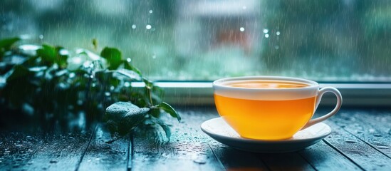 Canvas Print - Cup of tea on a rainy day.