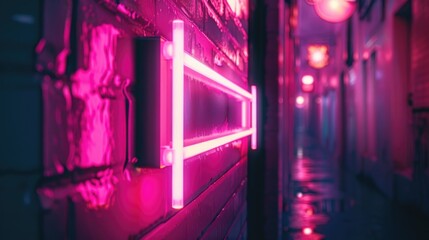 A bright neon sign adorns the exterior of a building, lit up at night