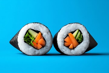 Poster - Simple vegetarian sushi roll icon, with clean, geometric shapes symbolizing fresh ingredients in a minimalistic style.