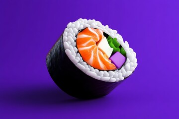Poster - Simple vegetarian sushi roll icon, with clean, geometric shapes symbolizing fresh ingredients in a minimalistic style.