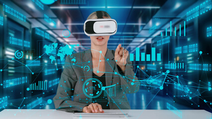 IT developer typing computer code for analyzing intelligent website development coder system data selection by VR innovation interface digital network technology visual hologram server. Contraption.