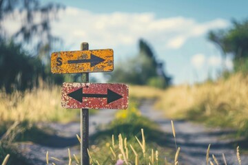 Two street signs sit on the side of a road, providing directions and information to travelers