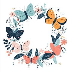 Wall Mural - The wreath is a beautiful colorful flowery wreath with butterflies and flowers of many different colors and sizes.