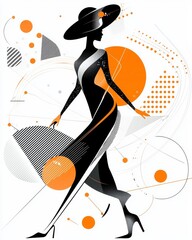 Poster - The image shows a woman wearing a hat and dress in a blurry manner. The image implies a woman walking through a city.