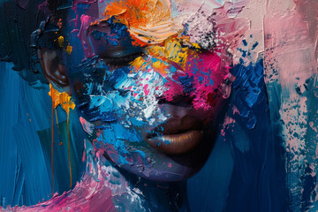 Wall Mural - A painting of a woman with a colorful face