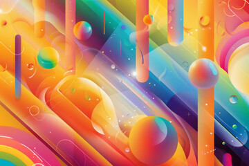 Poster - A colorful abstract painting with many different colored spheres