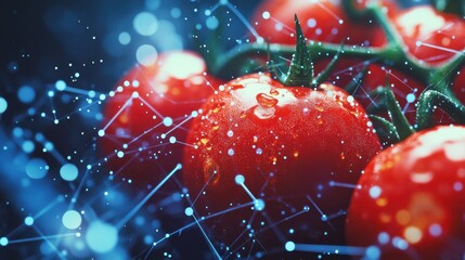 Molecular structure on tomatoes of the future, DNA genome engineering genetically modified plants