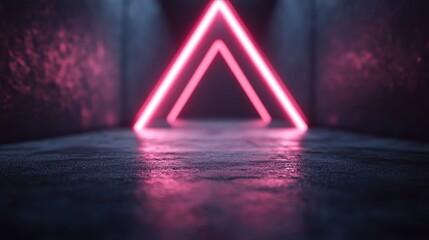 Wall Mural - the scene shows a vivid neon triangle illuminating a dimly lit corridor, creating a blend of futuris