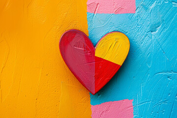 Wall Mural - A heart painted on a wall with a red and yellow center