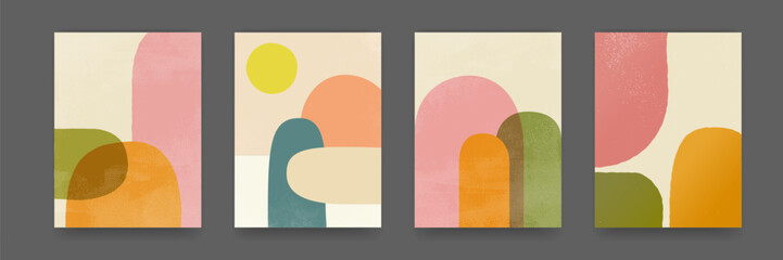 Poster - Abstract geometric art poster with boho shapes. Watercolor painted illustration with earthtone pastel color 
