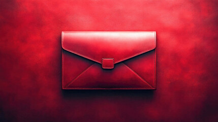 A sleek, minimalistic red envelope placed against a red textured background. The envelope reflects light softly, creating a sense of luxury and sophistication