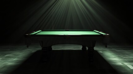 Wall Mural - A solitary pool table stands in a darkened room, illuminated by a spotlight.