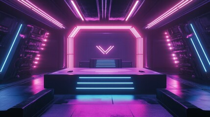 Canvas Print - Neon Lights In A Futuristic Room.