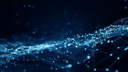 Wall Mural - digital data in dark cyber space, abstract network surface, dots, blue lights and lines of secure te