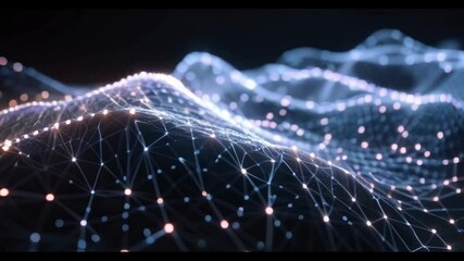 Wall Mural - cyber data in digital space, abstract network surface, dots, lights and lines of secure technology i