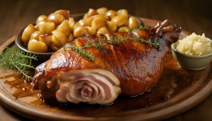 Canvas Print - Crispy roasted pork knuckle with tender meat and golden crackling skin