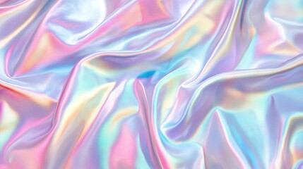 Wall Mural - Abstract iridescent background with holographic texture and wavy lines of pastel blue, pink, and yellow colors.