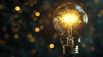 Wall Mural - light bulb with gold glitter inside and bokeh background.