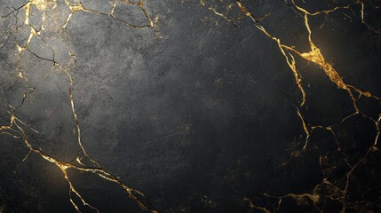 Wall Mural - black cracked surface with gold veins.