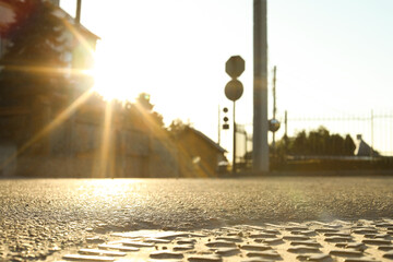 Wall Mural - beautiful view of city with asphalt road in morning