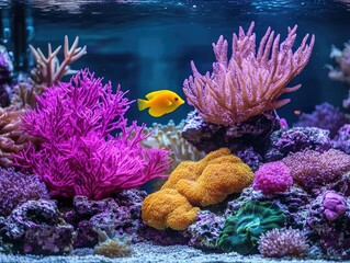 Wall Mural - Pink coral reef with yellow fish