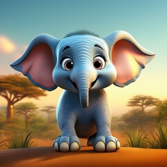 Poster - Cute Cartoon Elephant on an African Plain