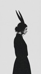 Sticker - A woman wearing a bunny ear hat and a black dress