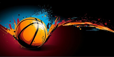 Basketball ball vibrant illustration colorful splashes for a sport banner poster or flyer