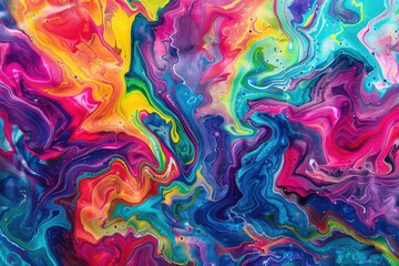 Wall Mural - Vibrant fluid acrylic painting with marbling texture.