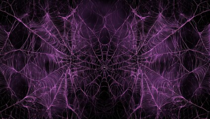 Wall Mural - purple spider webs on a dark background, a halloween web pattern with cobwebs and spiders, a shallow