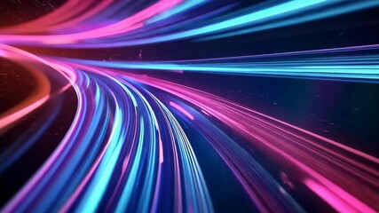 Wall Mural - A close-up of a futuristic light trail, a vibrant blend of blue and pink, rushing through the darkness