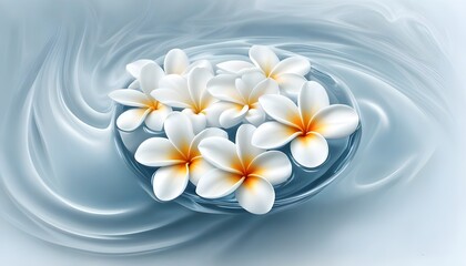 Wall Mural - Delicate White Plumeria Flowers Gracefully Floating in a Tranquil Bowl of Water