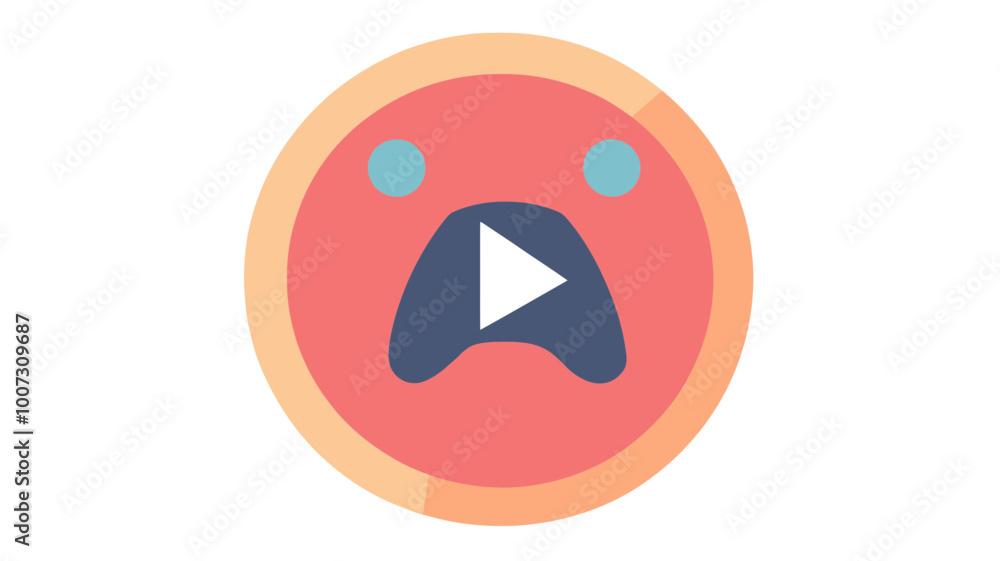 Colorful Media Player Icon with Play Button and Sad Face Expression for ...