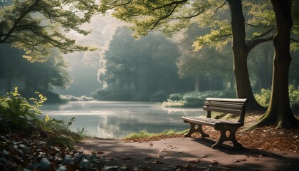 Wall Mural - Mysterious fog shrouding a tranquil forest, evoking an enchanting ambiance of nature and mystique