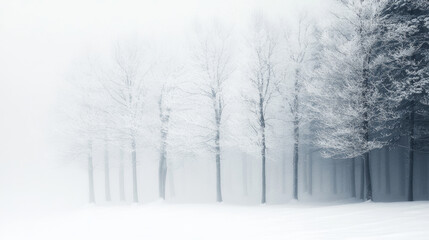 Wall Mural - winter landscape with snow-covered trees, serene forest in a misty morning, tranquility and peaceful