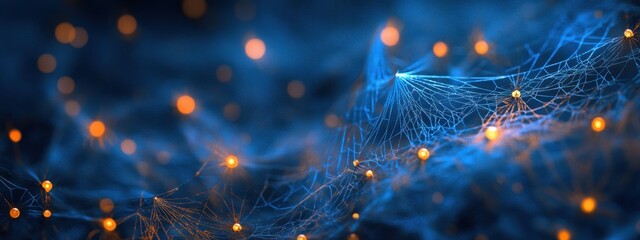 Wall Mural - a background with spider webs and twinkling lights, spooky halloween night scene generative ai