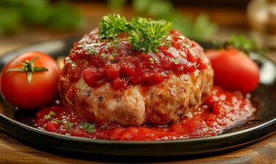 Wall Mural - baked meat with tomato sauce