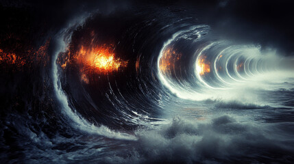 Canvas Print - A series of glowing waves create a tunnel of light.