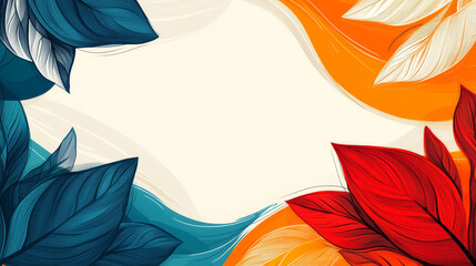 Sticker - Abstract illustration of colorful leaves with a white background.